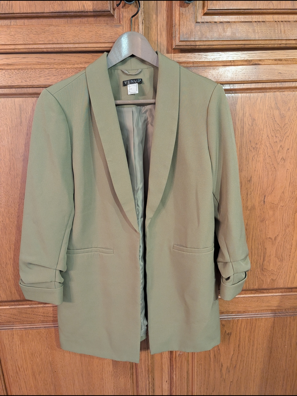 VENUS Light Sage Open-Front Blazer
